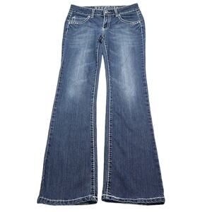 Miss Chic Pants Womens 9 Blue Mid Rise Rhinestone Pocket Button Zip Denim Jeans